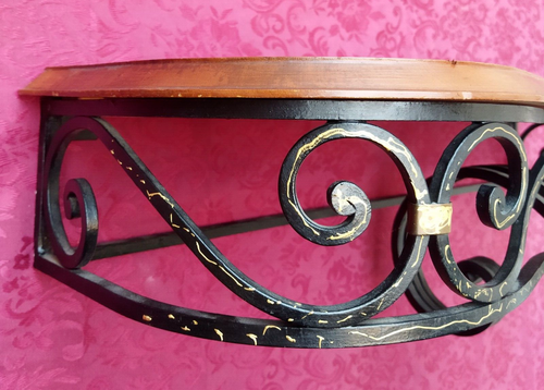 Console murale en fer forgé et plateau bois XX siècle - Bild 6 von 15