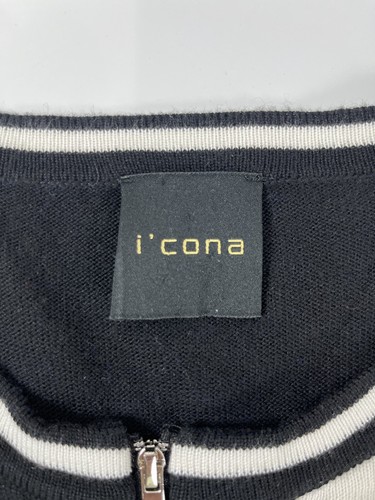 I'Cona Damen Jacke Gr. L durchgehender Reißverschluss schwarz-weiß gestreift Blumen Pullover - Bild 4 von 6