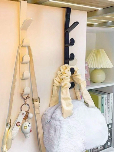 1pc Wall-Mounted Door Hook Rack - Adhesive Plastic Organizer for Clothes & Bags - Picture 3 of 12