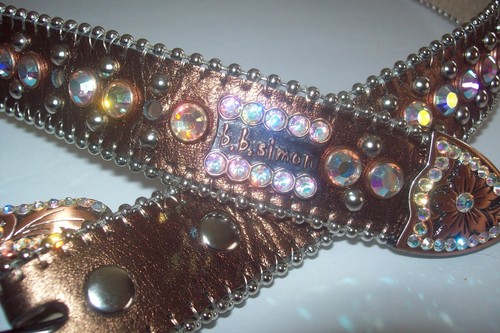 BB Simon Swarovski A B Crystal Leather Belt 32 wo