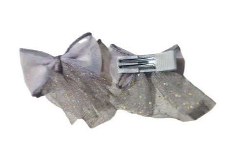 NEU 5cm Grau 100% Polyester Glitzer Netz Schleife Haar 3,5cm Gabel Clip Slide Mode - Bild 2 von 2
