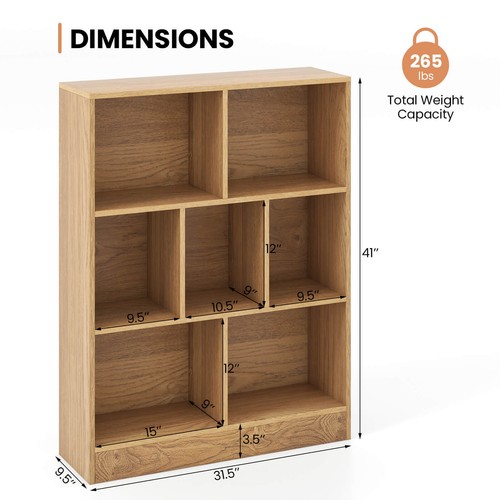 7-Cube Bookcase for Kids 41" Wooden Toy Storage Organizer Freestanding Bookshelf - Picture 2 of 10