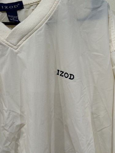 Vintage IZOD Windbreaker Herren Medium weiß V-Ausschnitt Logo 90s Nylon Pullover Golf - Bild 3 von 5