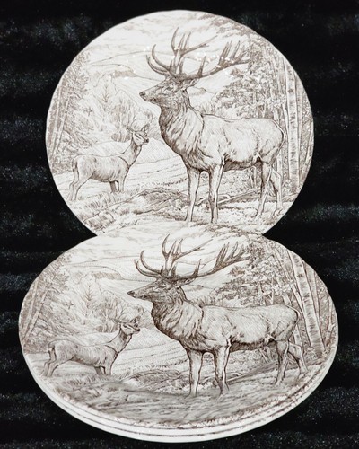 Queen's by Churchill Brown Thanksgiving Deer Fawn Dinner Plates 10" Set of 4 - Picture 7 of 10