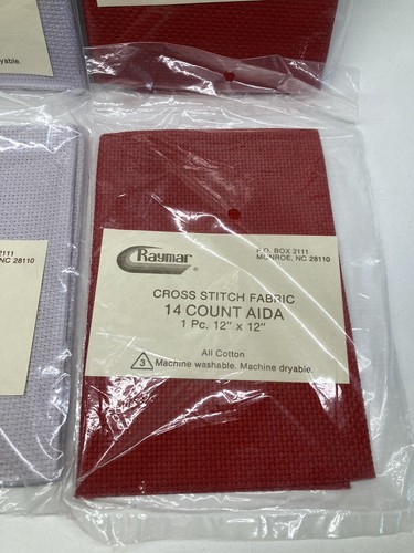 Raymar Aida Cloth Cross Stitch Fabric 14 Count 12 x 12 Lot Of 4 Red And Lavender - Picture 4 of 6