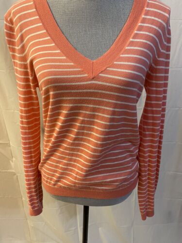 J Crew Womens Orange V Neck Lightweight Sweater Off Shoulder W Buttons Size Smal