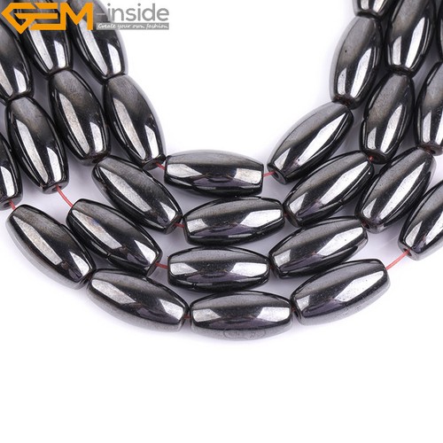 Natural Olivary Gemstone Magnetic Black Hematite Beads Jewelry Making 15" Strand - Picture 9 of 41