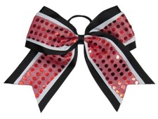 NEW "Light Red Black Dots" Cheer Bow Pony Tail 3" Ribbon Hair Bows Cheerleading