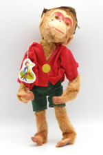 Vintage Herman Pecker JAPAN Mohair Monkey Bendable Moving Head Original Tag 514