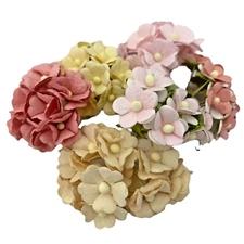 60 MIXED Small 2 Styles Pink Cream Cottage Paper Flower Scrapbook (Kit-S110-A)