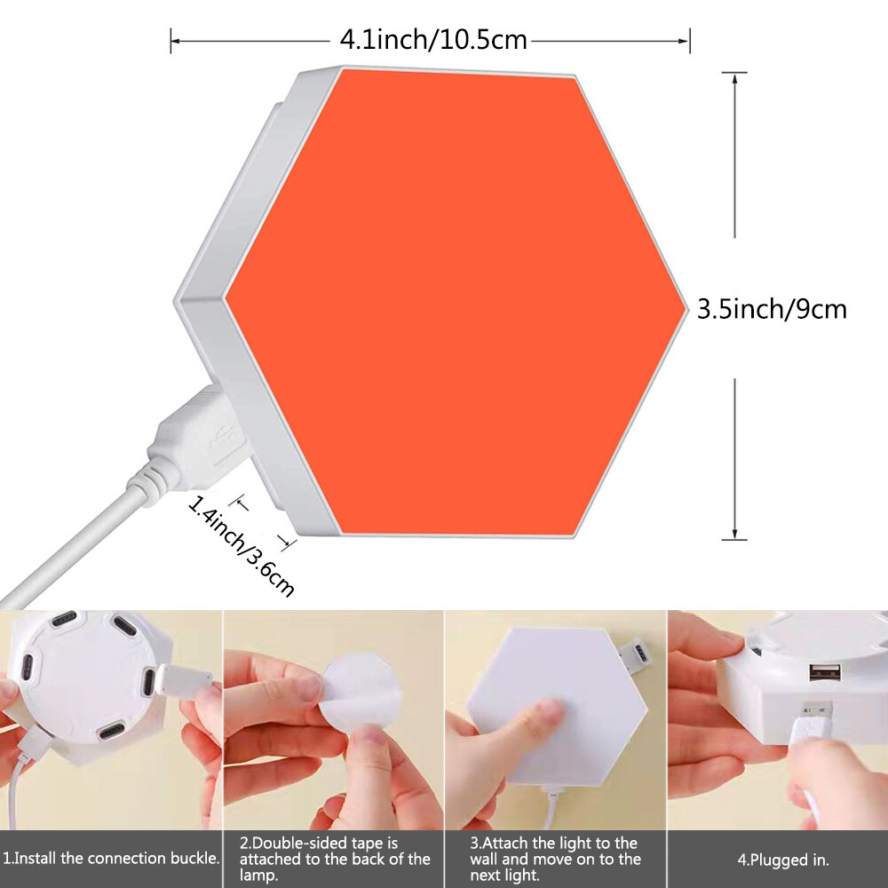 Hexagon LED Lights RGB Wall Lights Touch Sensitive Colorful Ambiance Light USB