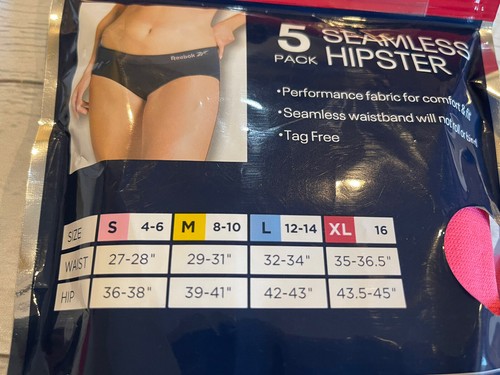 New 5 Pack Reebok Women Relaxed Waistband Stretch PerformSeamless Hipster Medium - Picture 7 of 9