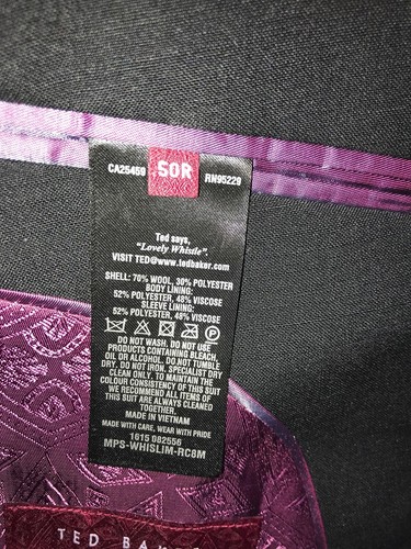 TED BAKER - 3 Piece Slim Fit Plain BLACK WOOL SUIT - 50 Reg - W44 L30 -WORN ONCE - Picture 13 of 14