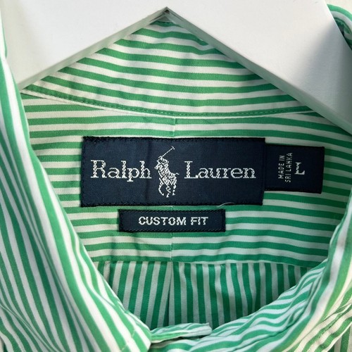 Ralph Lauren Custom Fit grün/weiß Streifen orange Logo Button Down Hemd Large - Bild 5 von 12