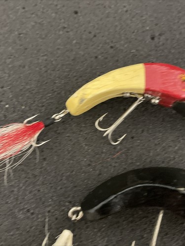 RARO 3 señuelos de rana de madera con ojos de vidrio Catch-All Frog de colección faltan algunos ojos - Imagen 6 de 23