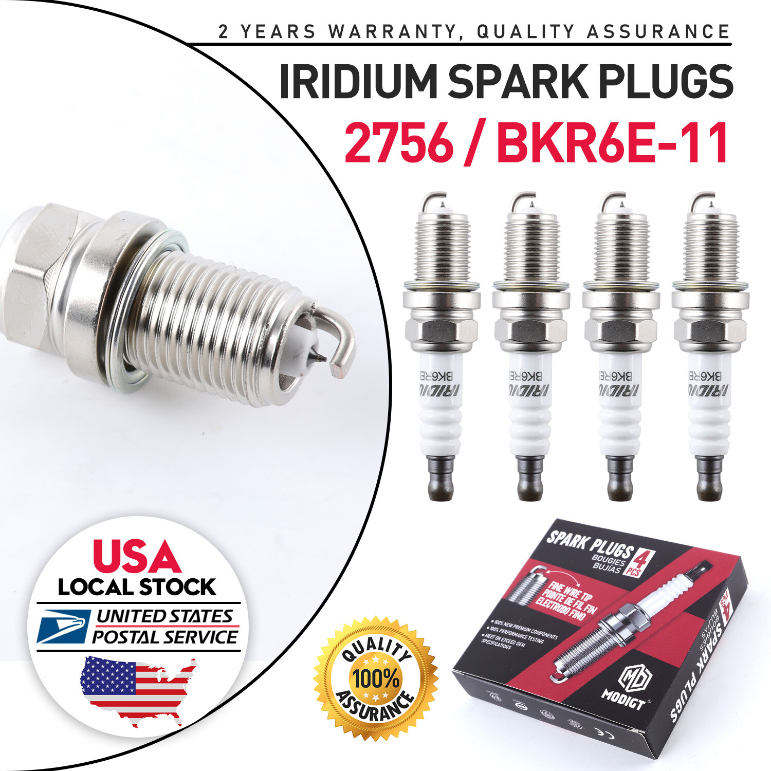 Set of 4PCS Spark Plugs BKR6E-11 #2756 For Ford Honda Kia Mazda Subaru Toyota