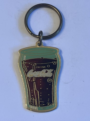 VERY COOL 1994 VINTAGE COCA-COLA SODA GLASS CLOISONNÉ KEYCHAIN/KEYRING/KEYFOB 👀 - Picture 1 of 5