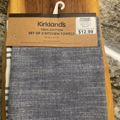 FOUR KIRKLAND’S KITCHEN TOWELS OVERSIZED GRAY CREAM STRIPES NEW Live/Love/Family - Picture 4 of 5