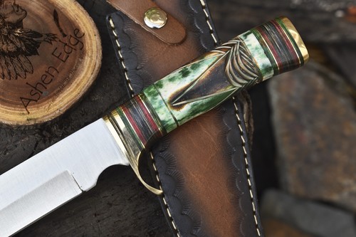 Ashen Edge Hand Crafted Bowie Knife ATS-34 Steel Bone Brass Guard EDC Bushcraft - Picture 4 of 10
