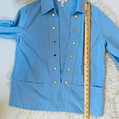 St. John Sport By Marie Gray Jacket ShirtWomens Petite Square Gold Buttons - Picture 5 of 10
