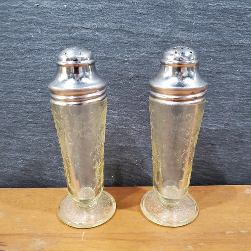 Florentine Yellow Salt and Pepper Shakers Hazel Atlas Glass