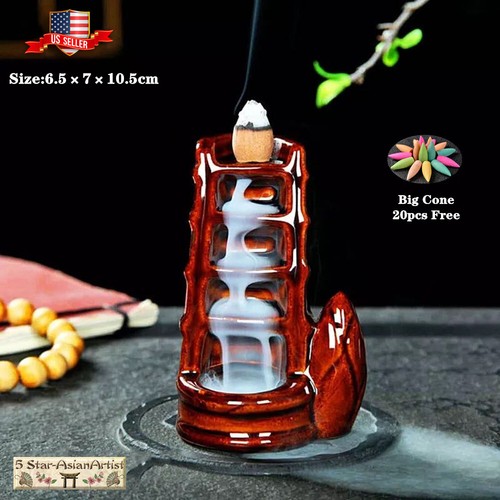 Ceramic Backflow Incense Burner Holder Moon Waterfall & Free Incense Cones Gift - 第 11/25 張圖片
