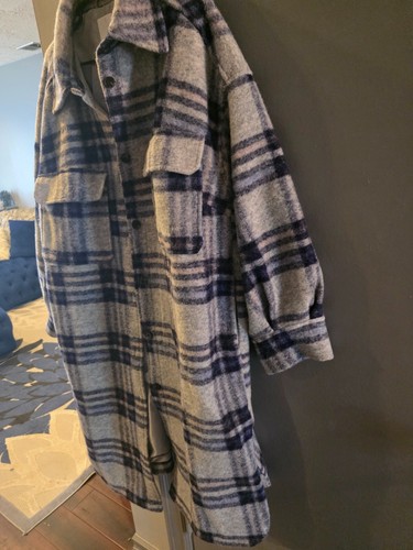 H&M WOMENS PLAID BLUE PRE-OWNED LONG OVERSIZED SHACKET SIZE XXL - Picture 4 of 9