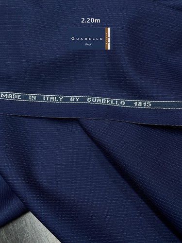 Navy Blue Pinstripe Super 130'S Wool Suiting Fabric Woven Twill GUABELLO 2.20 m - Picture 3 of 12