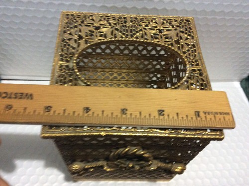Vintage Gold Tissue Box Cover Hollywood Regency Style, Bow Detail - Picture 5 of 8