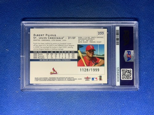 2001 Fleer Premium #233 Albert Pujols Rookie PSA 7 NM #/1999 - Picture 2 of 2