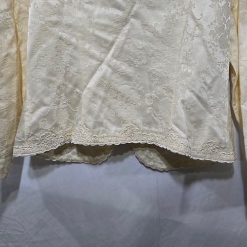 1980s Vintage Ivory Lace Embroidered Faux Pearl USA Made Cropped Blazer Size 12 - Picture 13 of 14
