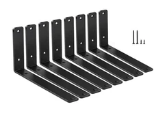 8 Pack L Shelf Bracket 10"x6" Black Iron Metal Floating Shelf Supports