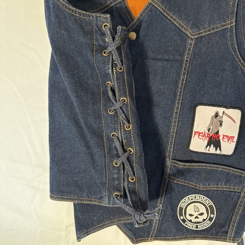 Denim Biker Motorcycle Vest Skull Patches Duel Sided Size XXL - Picture 6 of 11
