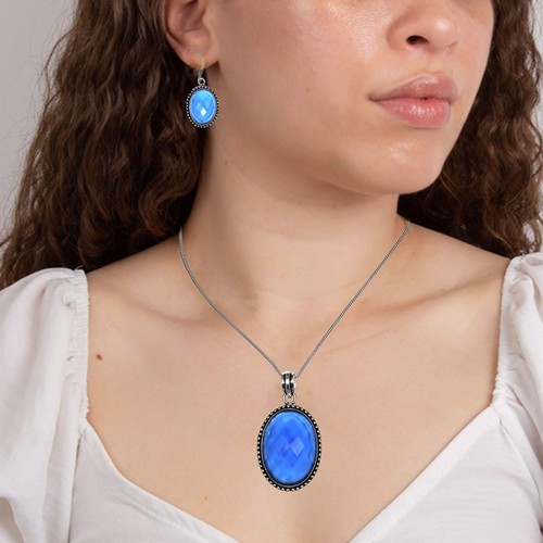 Tanzanite Set Jewelry Quartz Gemstone Pendant 20-22'' Necklace - Picture 5 of 12
