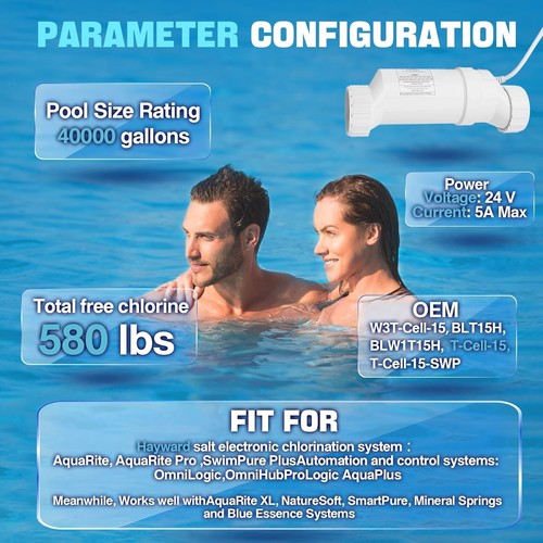 Celda de sal Poolpure T-15 compatible con celda Hayward T-15 de hasta 40.000 galones - Imagen 6 de 6