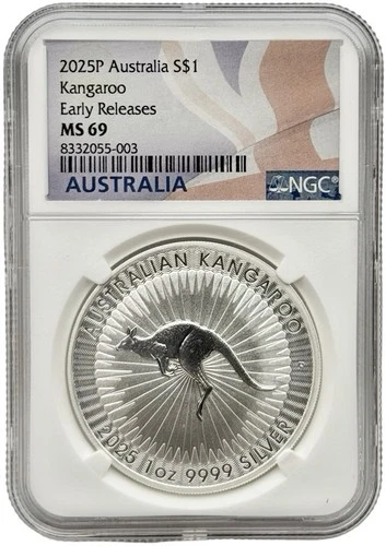 2025 Australia 1 oz .9999 Fine Silver Kangaroo NGC MS69 Early Releases