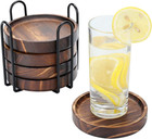 6Pcs Wooden Coasters for Drink-Acacia Wood Drink Coasters Set with Holder for Co