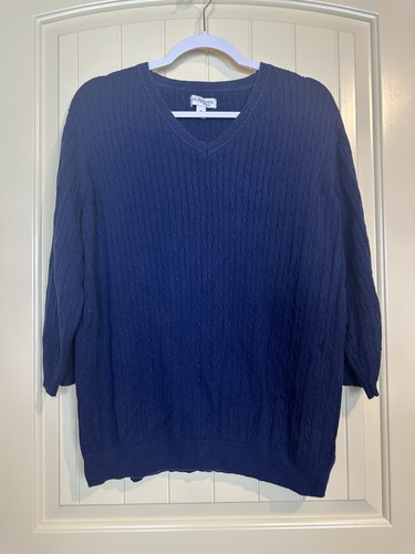 Suéter Kim Rogers Manga Corta Algodón Mujer L Azul Tejido con Cable Usado en Excelente Condición - Imagen 1 de 4