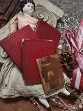 CHIPPY SWEET CHRISTMAS Brown & Red Antique Little Leather 1920s Book QUAD