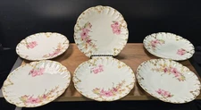 Tressemann & Vogt (T.V France) 6 1/2” Plates (6) Yellow Pink Purple Floral Gild