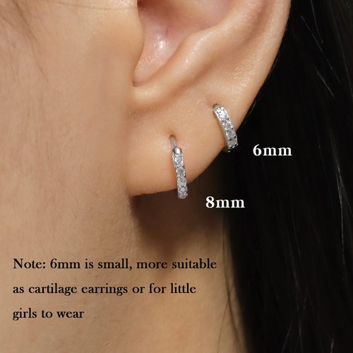 Hoops Earrings for Women, Small cartilage Diamond Sterling Silver Huggie Hoop Ea - Picture 8 of 9