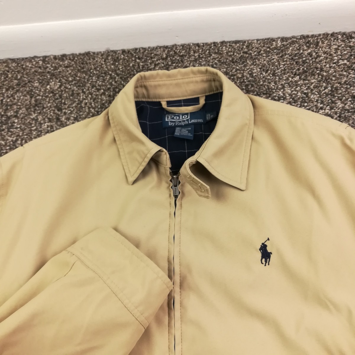 Vintage Polo Ralph Lauren Jacket Harrington Full Zip Beige Mens