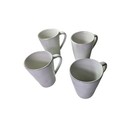 CRATE & BARREL Cream Off White Tan Rim Rustic Country Coffee Mugs Set of 4