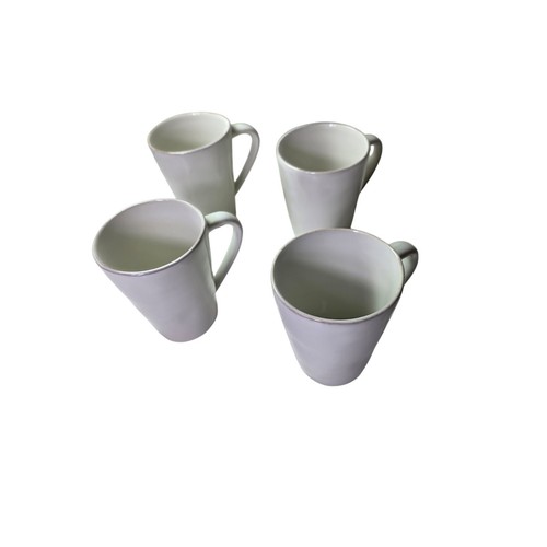 CRATE & BARREL Creme Cremeweiß Hellbraun Rand Rustikal Landhaus Kaffeetassen 4er Set - Bild 1 von 8