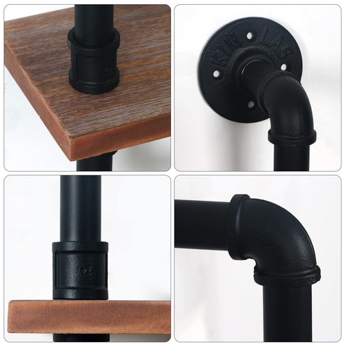 Industrial Pipe Shelf with Towel Bar, 15-3/4 Inch Farmhouse Iron Pipe Shelvin... - Picture 3 of 7