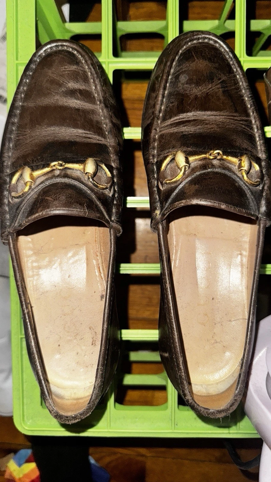 Mocassins Gucci Horsebit marron hommes 41 E cuir habillé chaussures à enfiler luxe caoutchouc