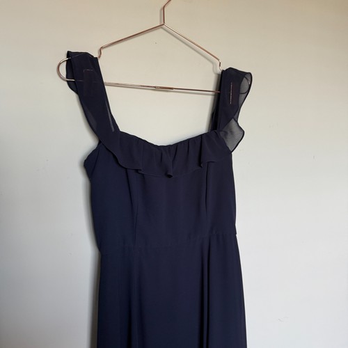 Anthropologie BHLDN Damen 8 marineblau Diana Rüschen Träger Maxikleid Brautjungfer - Bild 3 von 6