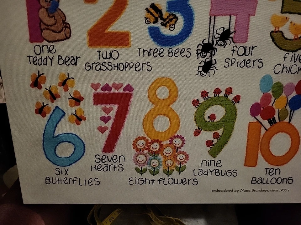 Foto de arte de pared bordado vintage punto de cruz número decoración infantil 16 X 20. Foto 4 de 4