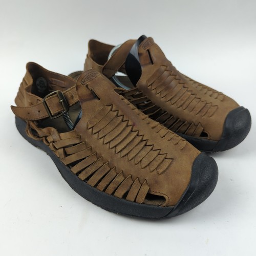 Keen Herren 10,5 Leder Sandalen Fischer Stil Braun Huarache Austin Gewebt