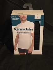 Tommy John Cotton Stay Tucked Undershirt - L - Black - 2-Pack